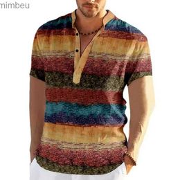 Men's T-Shirts Men'S Henley Shirt Summer Short Sleeve Shirts Patchwork Pattern Print Shirt Daily Casual Cardigan Vintage Oversized Men ClothingL240110