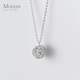 Pendants Modian 2021 Genuine 925 Sterling Silver Round Line Geometry Ball Chain Necklace Pendant for Women Cute Gift Jewellery Accessories