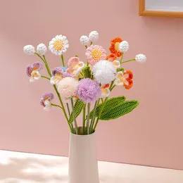 Decorative Flowers Crochet Artificial Flower Bouquet Butterfly Orchid Hand-knitted Mother's Day Gift Wedding Table Decoration For Home