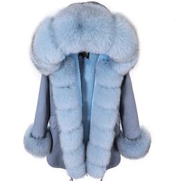 MAOMAOKONG Winter Women Coat Natural Fox Fur Collar Cuff Black Jackets Outwear Thick Luxury Real Fur Parka Women's Fur Coat 240110