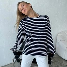 Women's T Shirts Long-sleeved Striped T-shirt Autumn And Winter Fashion Trend Versatile Casual Round Neck Cotton Inner Top