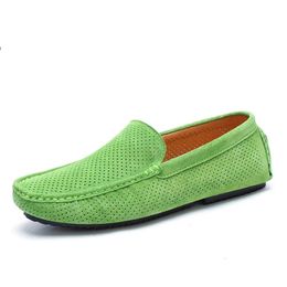 Summer Breathable Shoes Men Loafers Luxury Brand Italian Fashion Casual Hollow Out Boat Shoes Men Leather Green Moccasins 240109