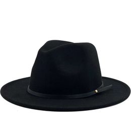54-56-60CM Women Men Wool Vintage Gangster Trilby Felt Fedora Hat With Wide Brim Gentleman Elegant Lady Winter Autumn Jazz Caps 240110