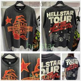 hellstar t shirt designer t shirts graphic tee clothing clothes hipster washed fabric Street graffiti Lettering foil print Vintage Black Loose fitting p M3IO