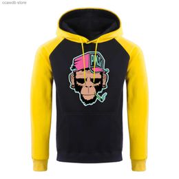 Men's Hoodies Sweatshirts Monkey Pattern Smoking Printing Hoodie Men Hip Hop Pullover Casual Clothes Autumn New Raglan Sweatshirts Loose Fleece Hoodies T240110