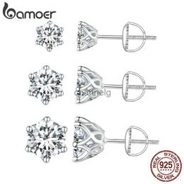 Stud Bamoer Moissanite 2CT D Colour VVS1 EX 925 Silver Stud Earrings Shiny Round Cut Lab Diamond Platinum Plated Earrings for Women YQ240110