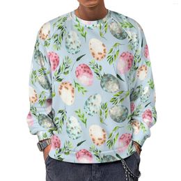 Men's Hoodies Easter Day Casual Sweatshirts Eggs And Leaves Y2k Cute O Neck Autumn Long Sleeve Streetwear Oversize Hoodie Gift Idea