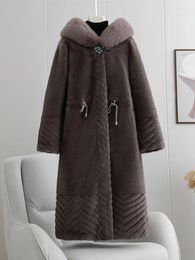 Women's Trench Coats Middle Aged Winter Jacket Mitation Mink Velvet Cashmere Coat High Quality Thicked Warm Golden Faux Woollen