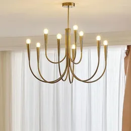 Pendant Lamps Nordic Led Gold Chandelier For Living Room Light Luxury American Retro Bedroom Art Desig Candle Creative Restaurant Lamp