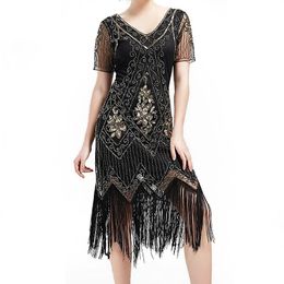 Dresses Women's 1920s Dress Sequin Art Deco Roaring Gatsby Dress with Short Sleeve Vintage Flapper Dresses (wine Red)