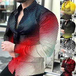 Men's Casual Shirts 2024 Spring And Autumn Long Sleeved Polo Neck Shirt Fashion Printed Street Social Dance Male