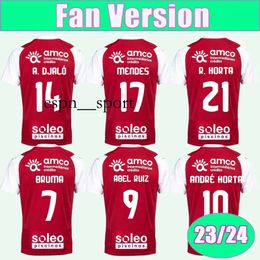 espnsport 23 24 SC Braga Mens Soccer Jerseys BRUMA ABEL RUIZ ANDRE A. DJALO MENDES RONY LOPES R. HORTA PIZZI Home Red Short Sleeve Football Shirts Uniforms