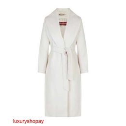 Maxmaras Women's Wrap Coat Camel Hair Coats Maxmara Studio Women's Loriana Collection Off White Wool Long Coat Lo RJQJ