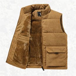 Winter Wool Vest Men Cotton Padded Warm Jacket Sleeveless Coat Stand Collar Waistcoat Corduroy Outwear Men's Clothing Oversize 240109