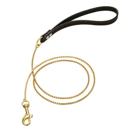 Dog Collars Stainless Steel Leash For Small Medium Large Pets 3ft 4ft Cuban Chain Metal With Leather Handle Pet Lead