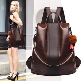 New Oil Korean Edition Tidal PU Soft Leather Backpack Anti Theft Multi Purpose Women's Bag