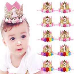 Baby Girls Flower Crown headbands Birthday Party Tiara hairbands kids princess hair accessories Glitter Sparkle Cute Headband for toddler