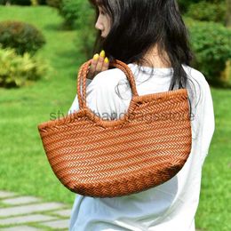 Totes Dragon diffusion French vintage woven bag genuine leather vegetable basket ins hot selling internet celebrity women'sstylishhandbagsstore
