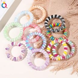 Gradient Multi-color Telephone Wire Hair Accessories for Women Hair Ring Rope Traceless Girls Gum Springs Elastic Hairbands Headdress Hair Ties Rubber Bands