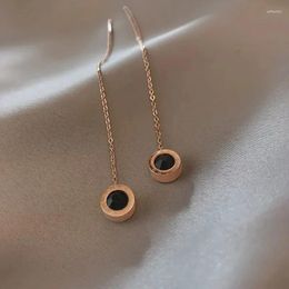 Dangle Earrings Korean Fashion Round Roman Numerals White Black Zircon Drop For Women Elegant Long Tassels Chain Ear Line Jewellery Gift