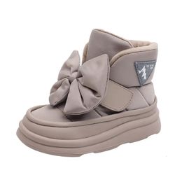 Children's Snow Boots Winter Kids Shoes Butterfly-knot Waterproof Warm Plush Fashion Princess Girls Boots EU 22-37 240108