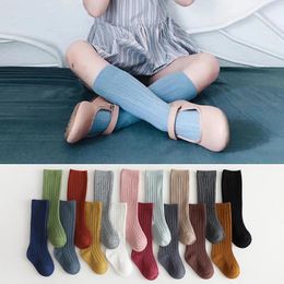 5 Pairs/lot born Baby Knee High Socks Cotton Soft Solid Warm Elastic Student School Sports Leg Warmers Multi Colors 240109
