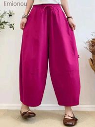 Women's Pants Capris Retro Lantern Pants for Women 2023 Sumemr Baggy Cotton Linen Home Bloomers Khaki Oversize Women's Harem Pants with Pockets CargoL240110