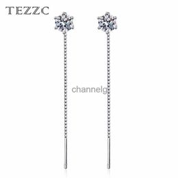 Stud Tezzc 6 Claws Moissanite Earrings S925 Sterling Silver Plated with White Gold Elongated Ear Wire Line Casual Daily Life Jewelry YQ240110