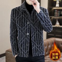 Men's Jackets Brand Striped Print Woollen Plush Thickened Lapel Casual Business Coat Social Party Streetwear Men Clothing 2024