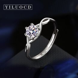 Rings YILUOCD D Colour 1 Carat Solitaire Moissanite Engagement Ring Sparkling Diamond Band Adjustable Ring for Women 925 Silver Jewellery