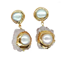 Stud Earrings YYGEM White Quartz Rough Druzy Natural Cultured Freshwater Pearl Cluster Gold Filled For Women