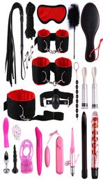 23 Pcs Sex Toys For Woman Adult Games Handcuffs Whip Mouth Gag Rope Metal Butt Plug Bdsm Bondage Set Bead Anal Plug Vibrator SH1907599239