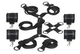 Black pu restraints handcuffs and ankle cuffs bondage gear on bed kit bondage cuffs gear fetish adult sex sm toys2313854