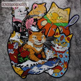 5 pieces/bag Embroidery cartoon cat pattern cloth patch mesh cat cute flower cat clothing jacket repair patch with back glue can be ironed