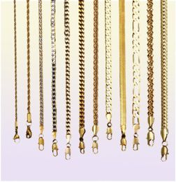 Gold Chain For Men Women Wheat Figaro Rope Cuban Link Chain Gold Filled Stainless Steel Necklaces Male Jewellery Gift Whole9917566