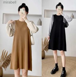 Basic Casual Dresses Maternity Autumn Winter Thick Warm Knitted Long Sweaters V Neck Hoodies Loose Dress Clothes for Pregnant Women Pregnancy YQ240110