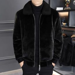 Winter Men's Fashion Faux Fur Warm Coats Male Imitation Mink Fur Jackets Men Turn-down Collar Casual Outerwear D319 240110