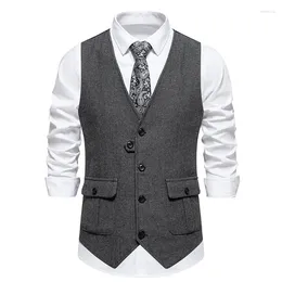 Men's Vests Retro Lapel Multi Pocket Suit Vest Business Fashion Casual