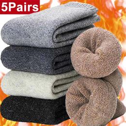 Men's Socks 5pairs Men Super Thicker Solid Sock Merino Wool Against Cold Snow Russia Winter Warm Funny Happy Male