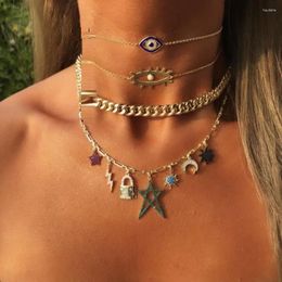 Pendant Necklaces Star Moon Lock Charm Necklace Paved Different Shape Cubic Zirconia Gold Silver Colour Brass Fashion Jewellery