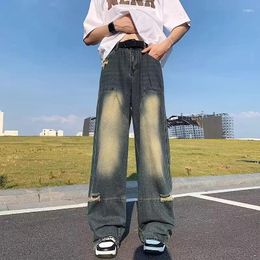 Men's Jeans Hole Cargo Wide Leg Pants 2024 Autumn American Vintage Loose Casual Straight Streetwear Men Clothing