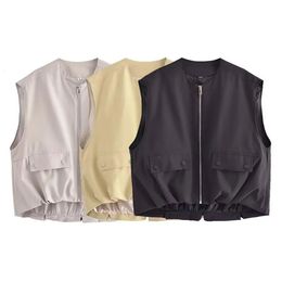UNIZERA Autumn Product Women's Fashion Versatile Round Neck Sleeveless Pleated Bottom Cotton Tank Top Vest 240110
