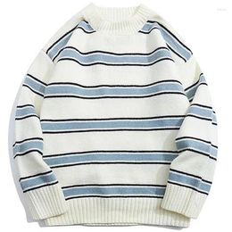 Men's Sweaters Striped Sweater Harajuku Oversized 2024 Japanese Style Autumn Round Neck Loose Hip Hop Women Knitted