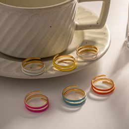 Cluster Rings Stylish Coloured Coil Glaze Stainless Steel Open Ring For Women Trendy Chic Plated 18k Gold Jewellery