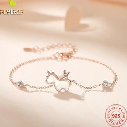 Bangles Real 925 Sterling Silver Jewellery Shell Fantasy Unicorn Bracelet For Women Rose Gold Plating Original Design Teenage Girl Gift