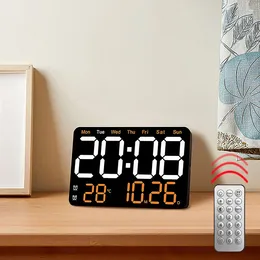 Wall Clocks LED Electronic Clock With Remote Control Display TemperatureTime Week And Date Fashion Living Room Desktop USB Plug