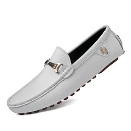 GAI GAI GAI White Loafers Men Handmade Leather Black Casual Driving Flats Blue Slip-on Moccasins Boat Shoes Plus Size 47 48 240109