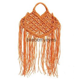 Totes Hollow Handmade Cotton Rope Bags Str Woven Handbag For Women Fashion Tassel Bag Lady Summer Luxury Brand Shoulder Pursesblieberryeyes