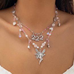 Pendant Necklaces PuRui Y2K Crystal Imitation Pearl Necklace Number Star Beads Tassel Choker For Women Neck Chain Jewellery Collar Party