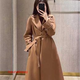Maxmaras Women's Wrap Coat Camel Hair Coats New Classic Series Double Breasted Button Long Versatile Solid Colour Polo Trench for Women RJRP